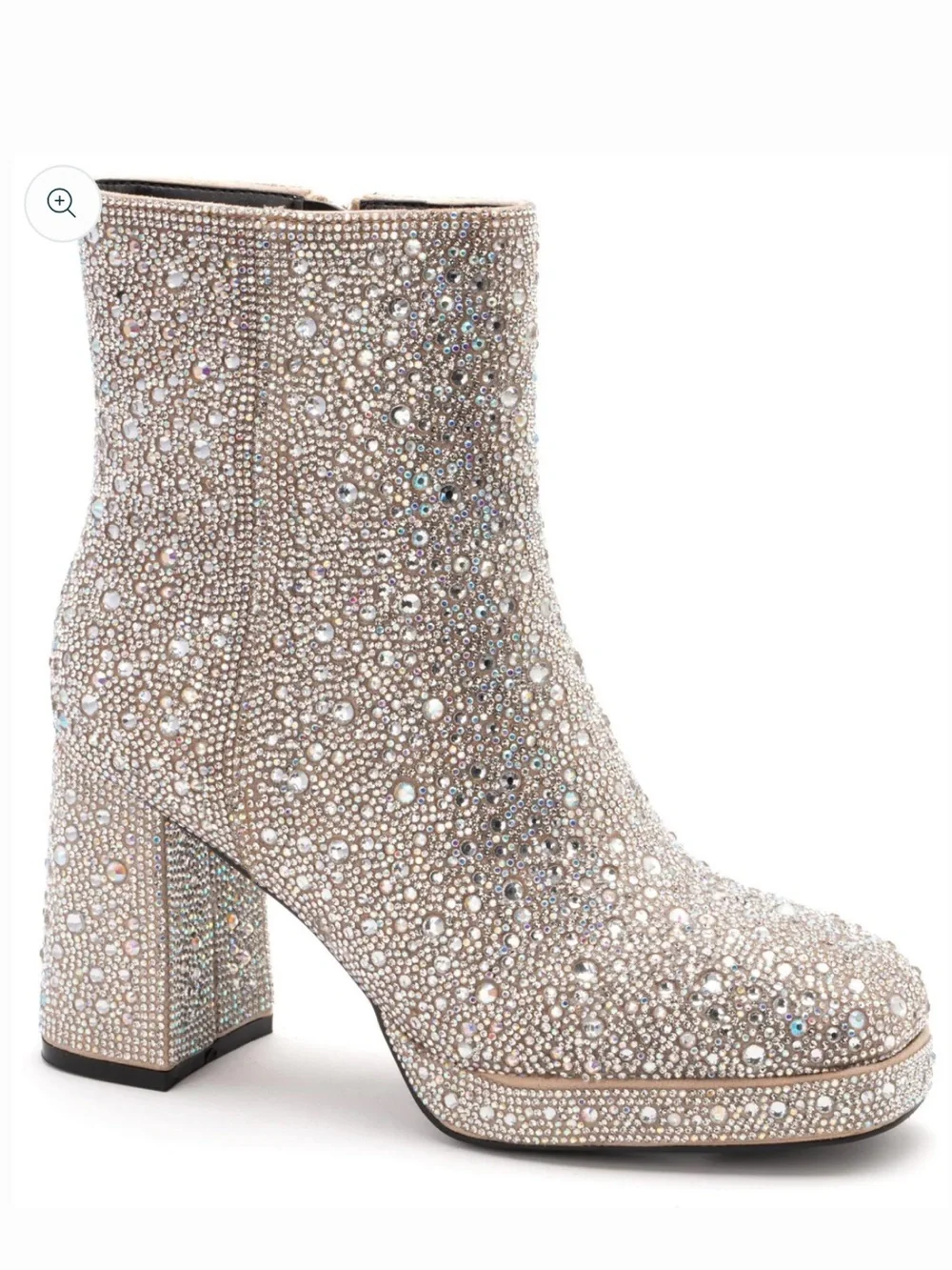 Rhinestone Embellished Silver Block Heel Boots